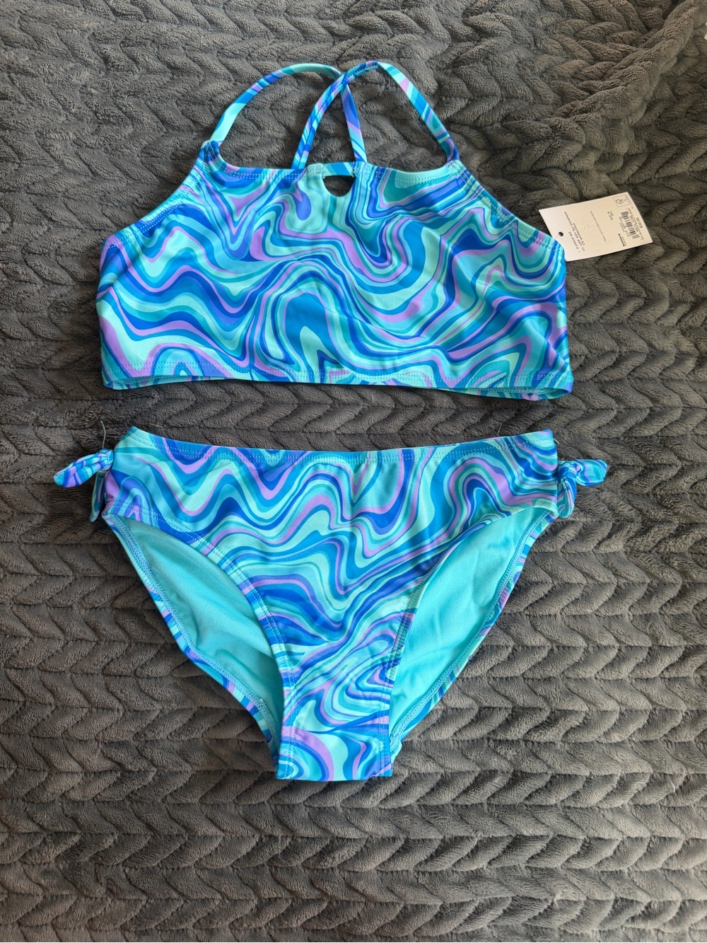 Blue & Teal Swirl Girls' Two-Piece Swim Set